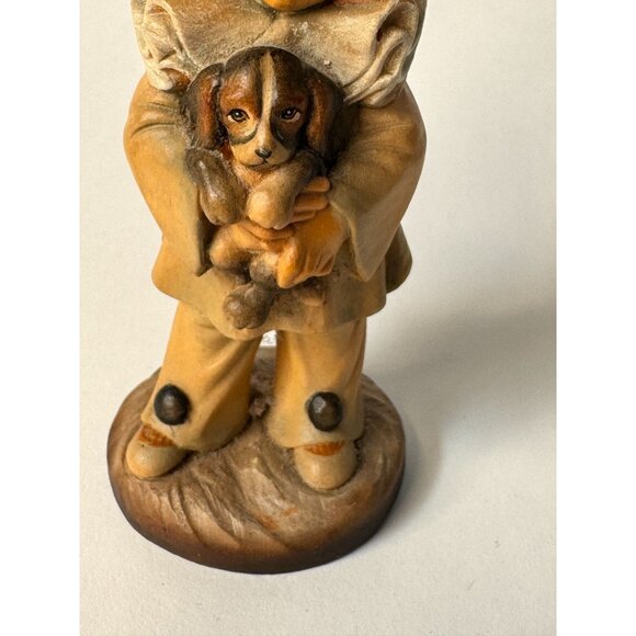 Vintage ANRI Figurine "Ed Michel Oks" Child Holding Puppy Hand-Carved Wood Italy - Picture 2 of 16
